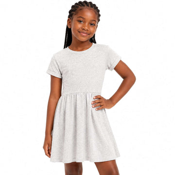 Mid Grey Melange Rib Dress With Buttons Mid Grey Nawao.com