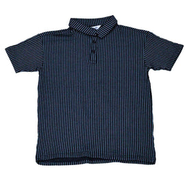 Mid Grey Seersucker Stripe Mandarin Polo Nawao.com