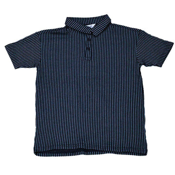 Mid Grey Seersucker Stripe Mandarin Polo Nawao.com