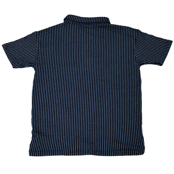 Mid Grey Seersucker Stripe Mandarin Polo Nawao.com