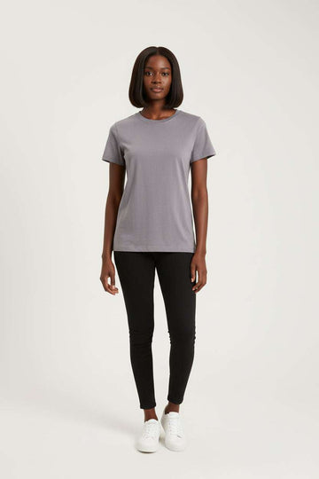 Mid Grey Short Sleeve Crew Neck T Shirt Nawao.com