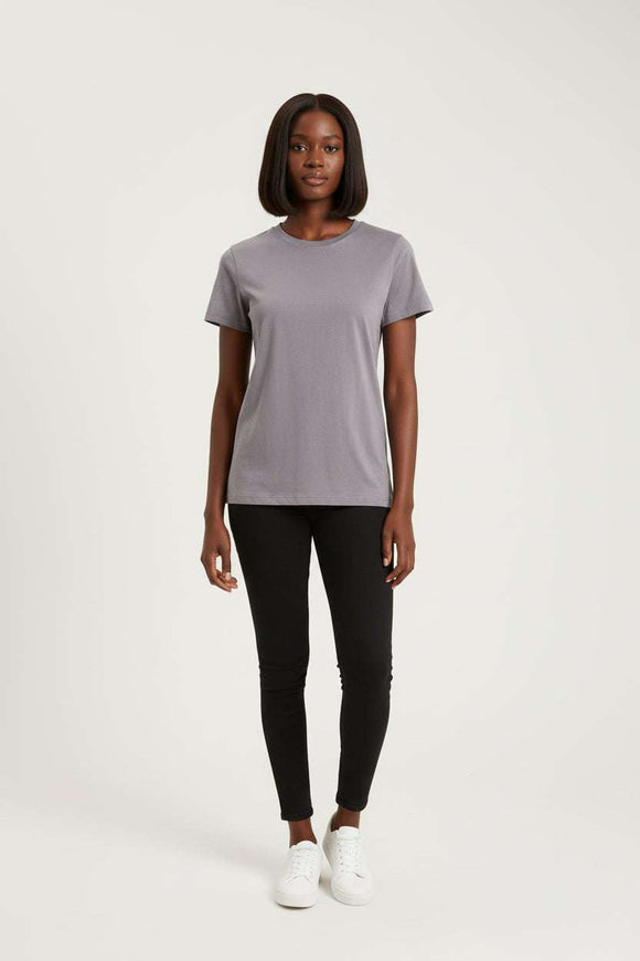 Mid Grey Short Sleeve Crew Neck T Shirt Nawao.com