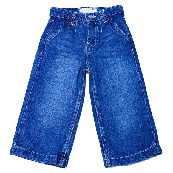 Mid Wash Blue Wide Leg Denim Jeans Nawao.com