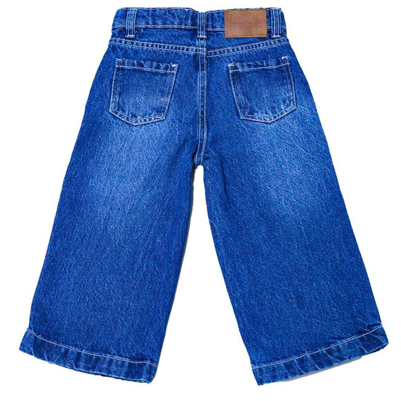 Mid Wash Blue Wide Leg Denim Jeans Nawao.com