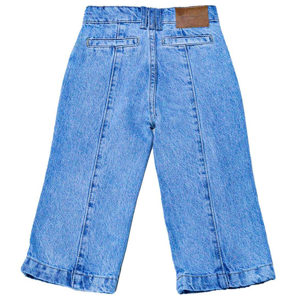 Mid Wash Blue Wide Leg Paneled Denim Jeans Nawao.com