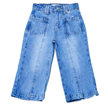 Mid Wash Blue Wide Leg Paneled Denim Jeans Nawao.com