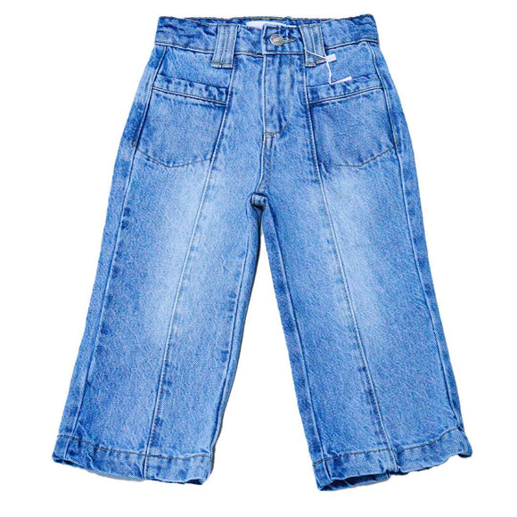 Mid Wash Blue Wide Leg Paneled Denim Jeans Nawao.com