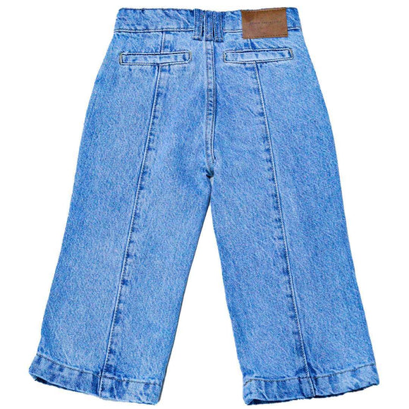 Mid Wash Blue Wide Leg Paneled Denim Jeans Nawao.com