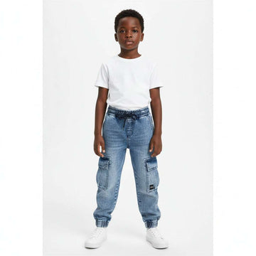 Mid Wash Cargo Pocket Jogger Blue Nawao.com