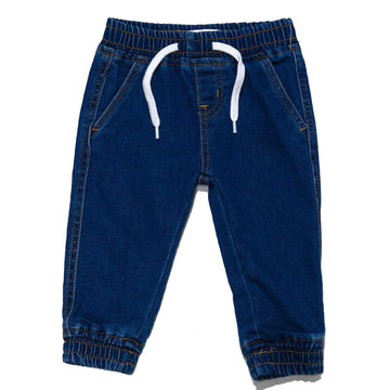 Mid Wash Knit Joggers Jeans Blue Nawao.com