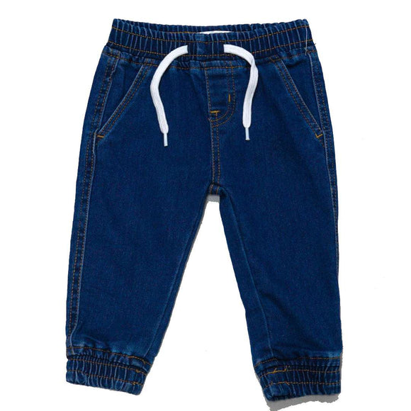 Mid Wash Knit Joggers Jeans Blue Nawao.com