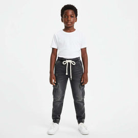 Mid Wash Knitted Cargo Pocket Jogger Blue Nawao.com
