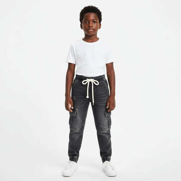 Mid Wash Knitted Cargo Pocket Jogger Blue Nawao.com