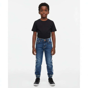 Mid Wash Side Tape Fixed Waistband Jogger Blue Nawao.com