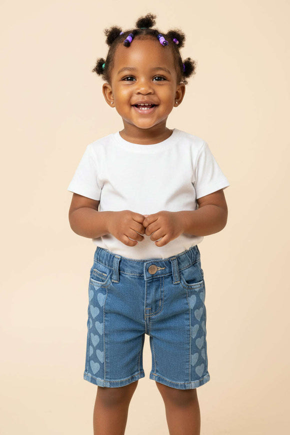 Midwash Straight Fit Jeans With Side Heart Print Blue Nawao.com