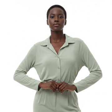 Mint Button Front Roll Up Sleeve Shirt Mint Nawao.com
