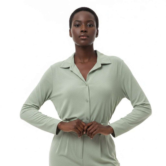 Mint Button Front Roll Up Sleeve Shirt Mint Nawao.com