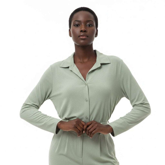 Mint Button Front Roll Up Sleeve Shirt Mint Nawao.com