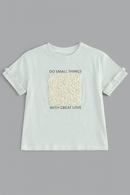 Mint Frill Sleeve3D Embellishment T Shirt Nawao.com