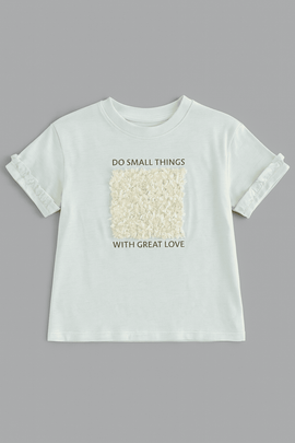 Mint Frill Sleeve3D Embellishment T Shirt Nawao.com