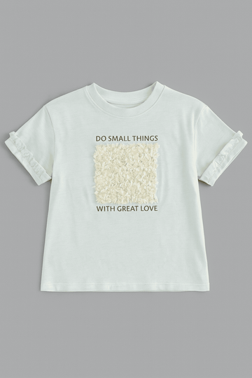Mint Frill Sleeve3D Embellishment T Shirt Nawao.com