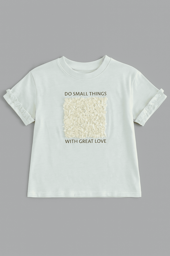 Mint Frill Sleeve3D Embellishment T Shirt Nawao.com