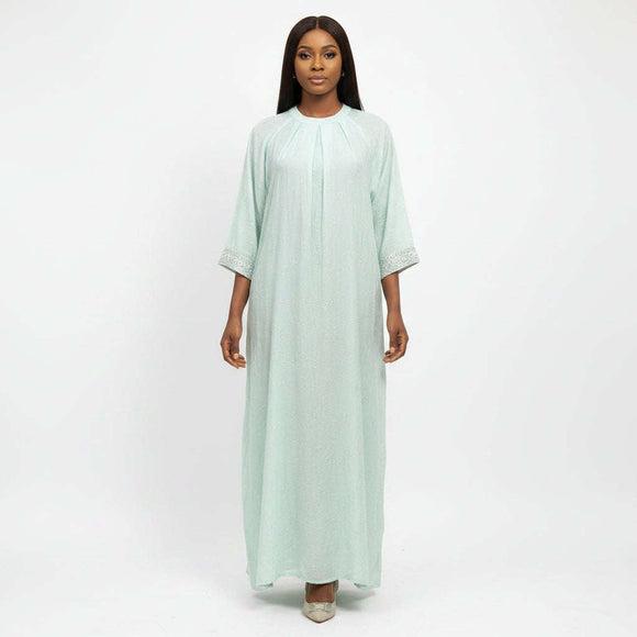 Mint Lurex Dress With Embelished On Sleeve Mint Nawao.com