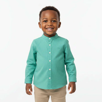 Mint Mandarin Collar Long Sleeve Shirt Mint Nawao.com