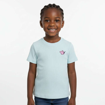 Mint  Placement Embroidery Rib T Shirt Nawao.com