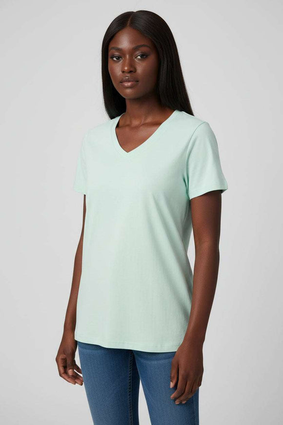 Mint Short Sleeve V Neck T Shirt Nawao.com