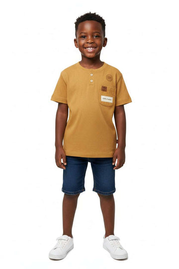 Mustarad Pin Stripe Henley   T Shirt Mustard Nawao.com