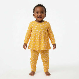 Mustard All Over Print Waffle Casual Set Mustard Nawao.com