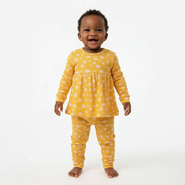 Mustard All Over Print Waffle Casual Set Mustard Nawao.com