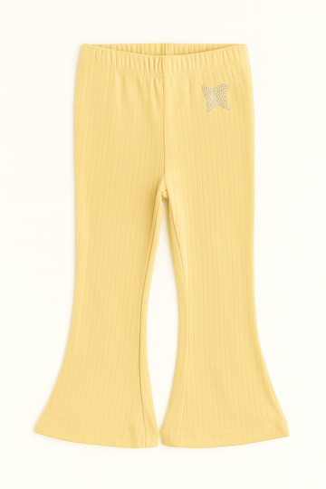 Mustard Rhinestone Embellished Rib Leggings Yellow Nawao.com