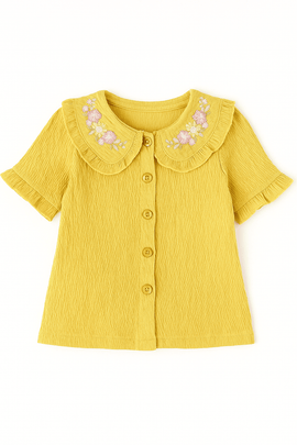 Mustard Woven Blouse With Embroidered Collar Mustard Nawao.com