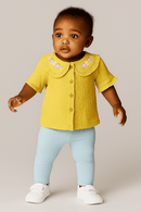 Mustard Woven Blouse With Embroidered Collar Mustard Nawao.com