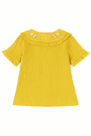 Mustard Woven Blouse With Embroidered Collar Mustard Nawao.com