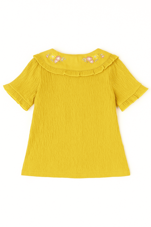 Mustard Woven Blouse With Embroidered Collar Mustard Nawao.com