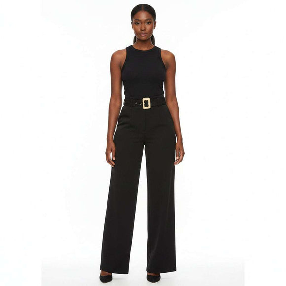 Natural Buckle Belted Straight Trouser Black Nawao.com