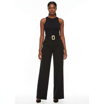Natural Buckle Belted Straight Trouser Black Nawao.com