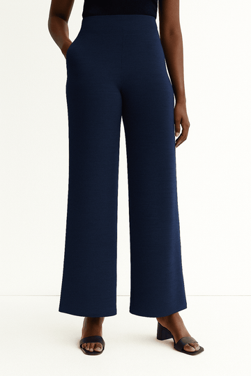 Navy Back Elasticated Wide Leg Trousers Nawao.com