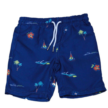 Navy Beach Print Swim Shorts Navy Nawao.com