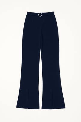 Navy Buckle Detailed Belted Trousers Nawao.com