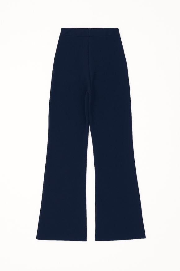 Navy Buckle Detailed Belted Trousers Nawao.com