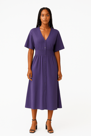Navy Button Down  Length Dress Nawao.com