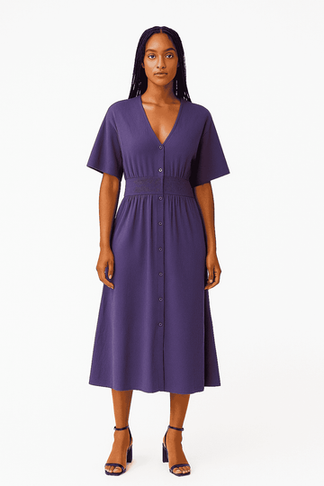 Navy Button Down  Length Dress Nawao.com