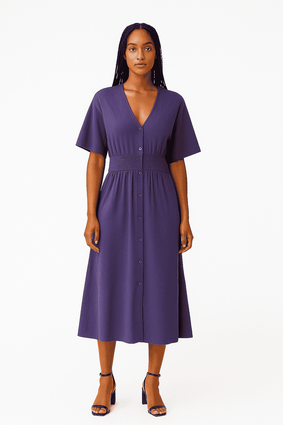 Navy Button Down  Length Dress Nawao.com
