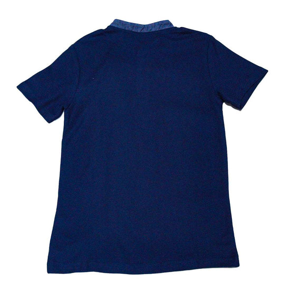 Navy Chambray Mandarin Collar Polo Navy Nawao.com