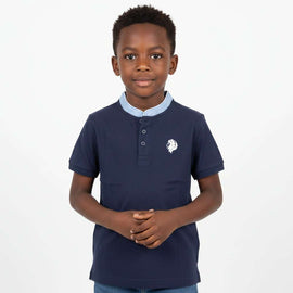 Navy Chamray Mandarin Collor Polo Navy Nawao.com
