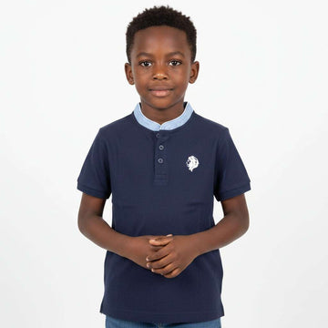 Navy Chamray Mandarin Collor Polo Navy Nawao.com